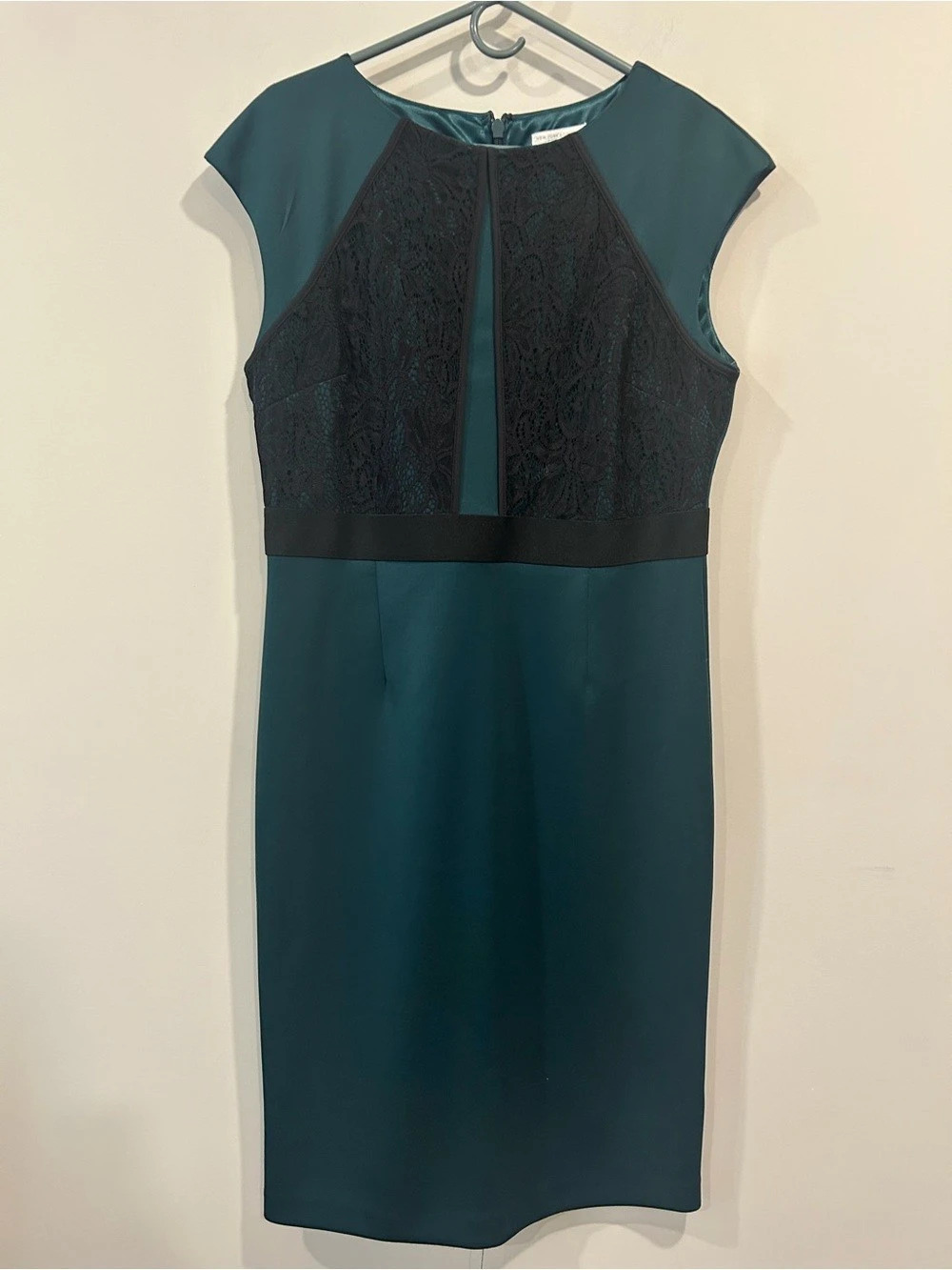 New York & Company Lace Panel Midi Dress in Green Size XL Like New